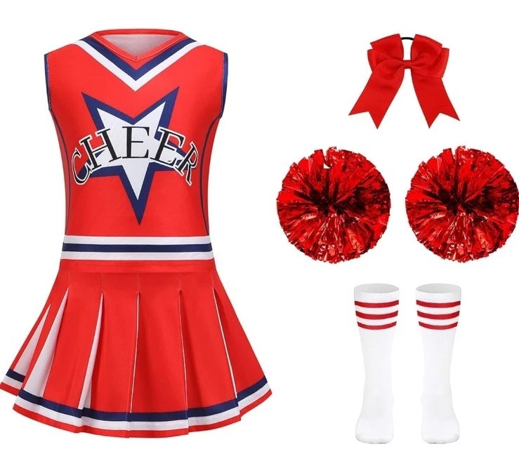 Disfraz de animadora 7 piezas con pompones - talla 9-10 años / nuevo Foto 1 de 4
