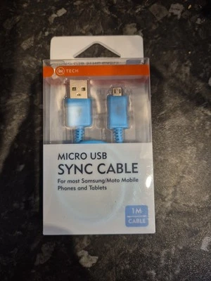 InTech Micro USB Sync Cable White 1m Mobile Phones Tablets Samsung - New Blue - Image 1 of 2
