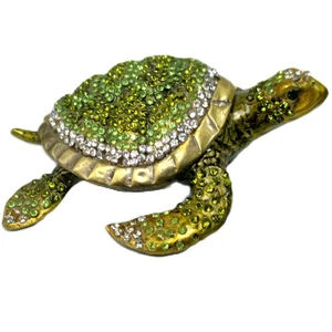 Caja de baratija de tortuga diseño Kingspoint con estrás cubierta esmalte dorado con caja - Imagen 1 de 11