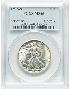 1936-S Walking Liberty Half Dollar 50C - PCGS MS66 - Picture 1 of 2