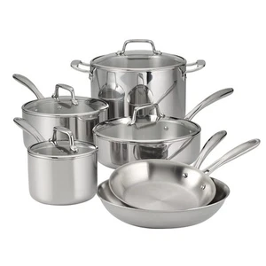Tri-Ply Clad Stainless Steel 10-Piece Cookware Set with Glass Lids, Pots and ... - Picture 1 of 9