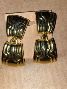 Retro Art Avant Garde Dangle Clip EARRINGS Vintage Estate Gold Tone - Picture 1 of 10