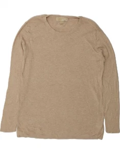 MICHAEL KORS Womens Top Long Sleeve UK 18 XL Beige Striped Cotton DF14 - Picture 1 of 5