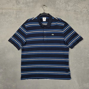 Lacoste Polo Blue White Striped Mens 7/XL short sleeve knit - Picture 1 of 7