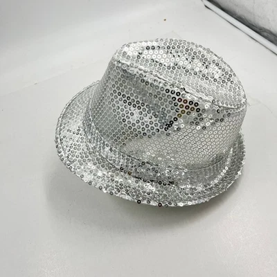 Rubie's Adult Silver Sequin Fedora Hat Costume, One Size Fits Most - NEW - Image 1 of 4
