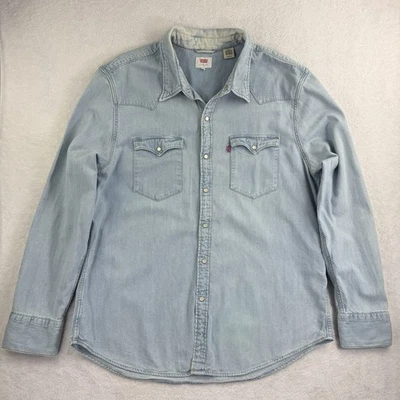 Levi’s Men’s Denim Western Snap Shirt Men’s XL Light Wash Pearl Snap 100% Cotton - Image 1 of 4