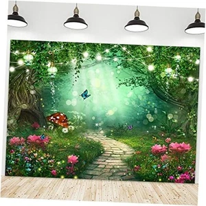 Spring Enchanted Woods Backdrop Polyester Fabric Greenery 8Wx6H Fairy Forest - Picture 1 of 5