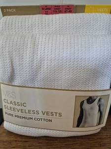 Marks & Spencer 2 Pack Pure Premium Cotton Sleeveless Vests White 2XL 47-49" - Picture 1 of 5