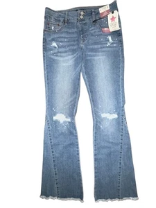 Imperial Star Big Girl's Distressed Flare High Rise Stretch Blue Jeans 16 NEW - Picture 1 of 5
