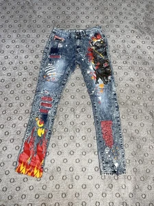 Reasons Men’s Hell Hounds Splash Paint Distressed Jeans Size 30 Acid Wash - Picture 1 of 19