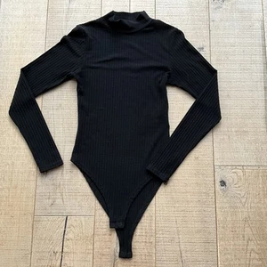 New Look Black Wide Ribbed Bodysuit High Neck Size 6 - Picture 1 of 6