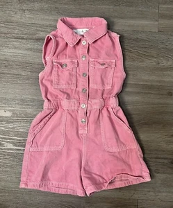 Zara Kids girls jean one piece denim snap shorts 4 Pink  romper - Picture 1 of 4