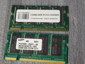 ⭐⭐⭐⭐⭐ *Set of 2* Samsung 256MB PC2700 (DDR-333) CL2.5 Laptop RAM Memory - Picture 1 of 2