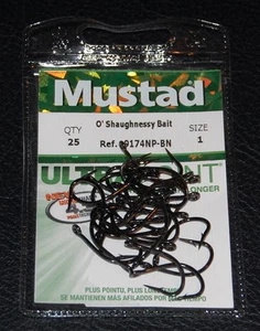 25 Pack Mustad 9174NPBN-01 Size 1 3X Short 2X Strong Live Bait Hooks - Picture 1 of 2