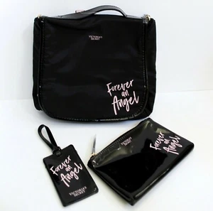 Victoria's Secret Forever an Angel 3 piezas negro colgante estuche de viaje bolsa con cremallera etiqueta - Imagen 1 de 10