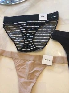 DKNY 3 Pairs Total Ladies Knickers 2 Thongs 1 Brief New Season LARGE £30 For 3! - Picture 1 of 7