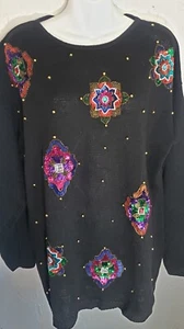 Vintage Victoria Jones Ugly Christmas Sequin Sparkle Pullover Sweater Medium  - Picture 1 of 6