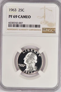1963 Washington Quarter Proof NGC PF 69 CAMEO PR69CAM Near DCAM Silver Coin 25C - Picture 1 of 2