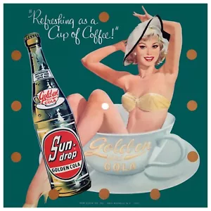 SUNDROP COLA Soda Pop Replacement Pam Clock Face BLONDE PINUP GIRL In Coffee Cup - Picture 1 of 6