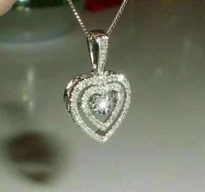 2Ct Round Created Diamond Heart Pendant With Free Chain 14K White Gold Plated - Picture 1 of 7