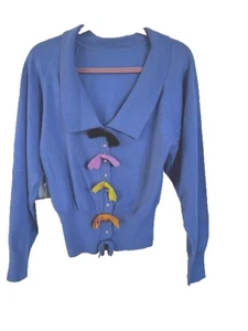 Colours by Alexander Julian Vtg Wool Knit Sz S Sweater NWOT Periwinkle Blue Bows - Picture 1 of 10