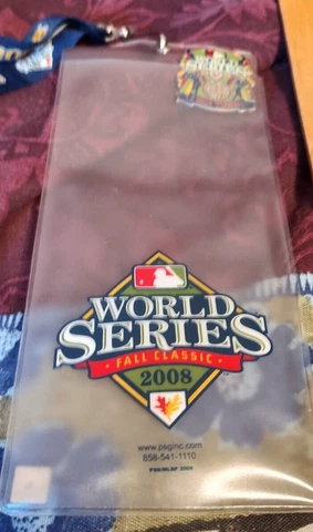 2008 World Series Official Lanyard w Ticket Holder & Pin Phillies Rays RARE HTF Cover