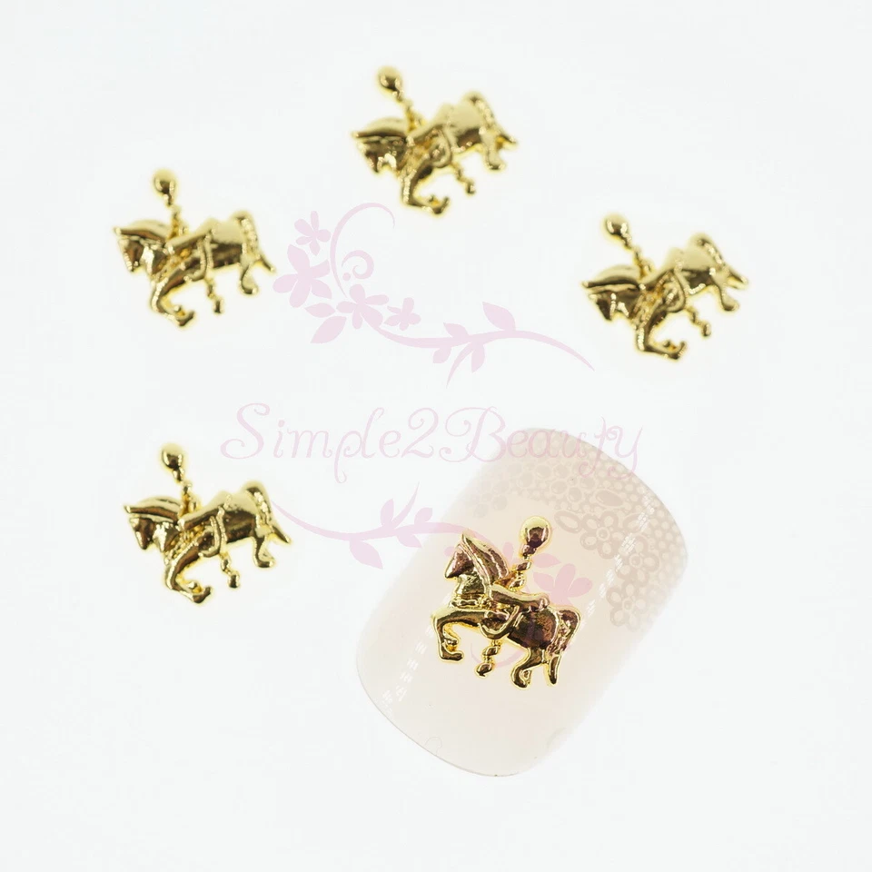 100 Carousel Horse Design Japanese Style Alloy Charms Nail Art 3D DIY Decoration - Image 1 of 4