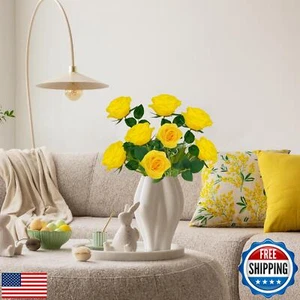 Ouddy Decor 20 Pcs Artificial Yellow Roses Bulk Realistic Fake Silk Flowers w - Picture 1 of 1
