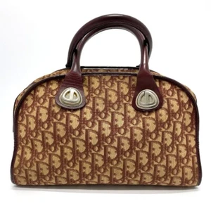 CHRISTIAN DIOR Trotter Vintage Mini Hand Bag Duffle Bag PVC x Leather Bordeaux - Picture 1 of 12