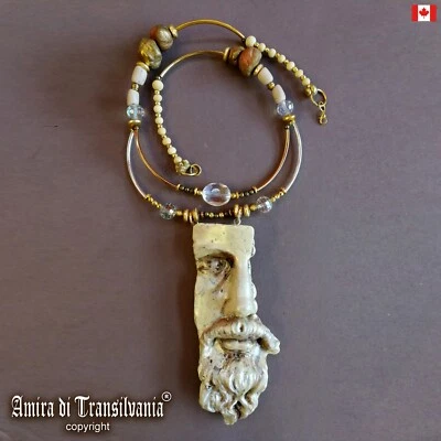 Jewelry Greek Statue Face Necklace Pendant Collier Art Deco Brutalist Chunky Bib - Image 1 of 4