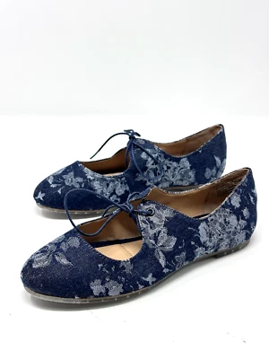 ME TOO Women Shoes Size 5.5M Blue Floral Denim Lace Flats - Image 1 of 4