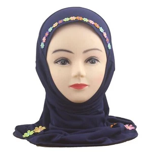 Muslim Kids Girl Flower Hijab Amira Turban Headscarf Shawl Wrap Instant Hat 2-6Y - Picture 1 of 47