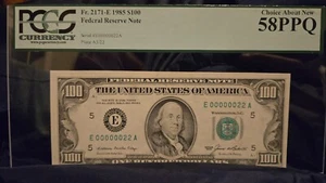 58PPQ Graded 1985 $100 E Series Bill - Very Low Serial Number - 00000022A - Picture 1 of 4