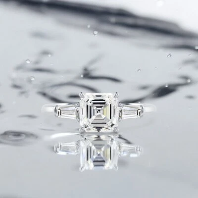 Asscher Cut Lab Created Diamond Women Ring 2.70 Ct IGI 18k White Gold E F VS - Image 1 of 4