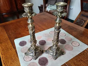 Antique Pair Of Brass Candlesticks - Picture 1 of 15