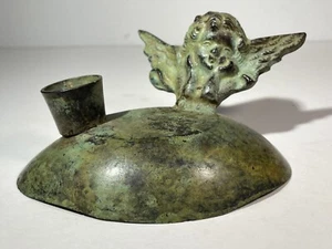 Vintage Kerzenständer Engel Cherub aus Metallguss rustikal grob Made in India - Bild 1 von 23