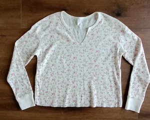 Arizona Jean Co Thermal Shirt Womens L Floral Long Sleeve Cream Boho Sleepwear - Picture 1 of 8