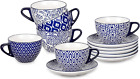 Selamica Ceramic 8 Oz Cappuccino Cup Set with Saucers, Espresso Coffee Cups, Lat