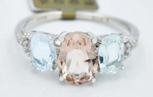 GENUINE 1.60 Cts MORGANITE/AQUAMARINE & DIAMONDS RING 10k GOLD - Free Appraisal - Picture 1 of 5