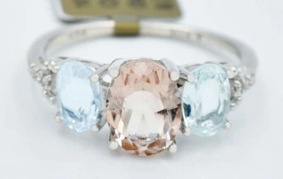 ANILLO DE MORGANITA/AQUAMARINA Y DIAMANTES GENUINO 1,60 quilates ORO 10k - Valoración gratuita Foto 1 de 4