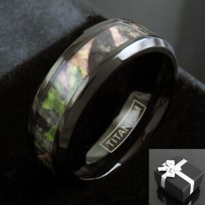 Black Titanium Men's Red & Green Forest Camo Wedding Band Ring Size 9-13