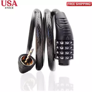 Heavy Duty 4-Digit Bike Cable Lock Resettable Combo Anti-Theft Security (Black) - Picture 1 of 4