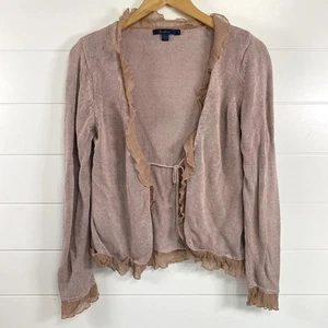 Boden Cardigan Womens Small Pink Ruffle Trim Silk Blend Tie Front Sweater Bow - Picture 1 of 16