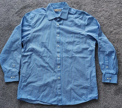 Camisa Michael Kors Para Hombre Azul/Blanco A Rayas Manga Larga Talla 16 1/2 Foto 1 de 4