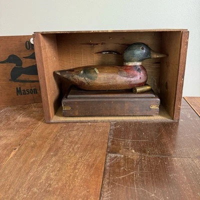 Vintage One Decoy Mason Mallard Duck Storage Box & Outer box Hand Carved Pine - Image 1 of 4