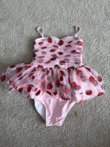 Lola + The Boys Pink Tulle one piece Swimsuit with Strawberry Design size 10 - Picture 1 of 10
