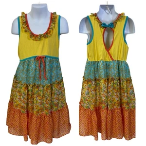 Jona Michelle Sundress Girls Size 10 Autumn Yellow Orange Tiered Ruffle Beach - Picture 1 of 15