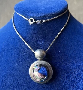 Beautiful Sterling Silver Dichroic Glass Pendant Necklace Mexico - Picture 1 of 6