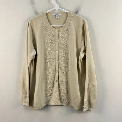 Cardigã suéter feminino Dressbarn 14/16 branco frisado floral botão malha 17744 - Imagem 1 de 4