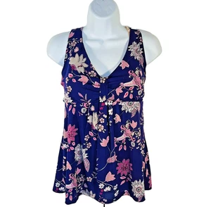 Ann Taylor Women's Size L Tank Top Purple Peplum V-Neck Floral Chintz Peplum - Picture 1 of 14
